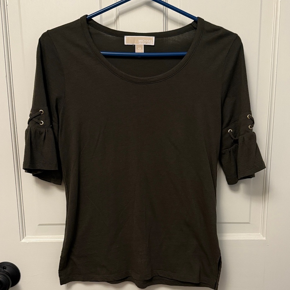 MICHAEL Michael Kors Olive Eyelet Sleeve Short Sleeve Top Sz XS